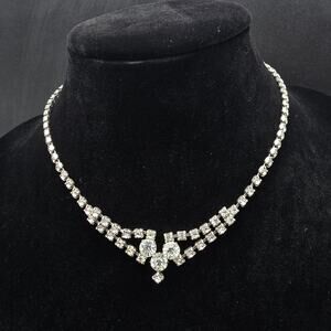 Vintage Clear Rhinestone Necklace Glam Costume Jewelry
